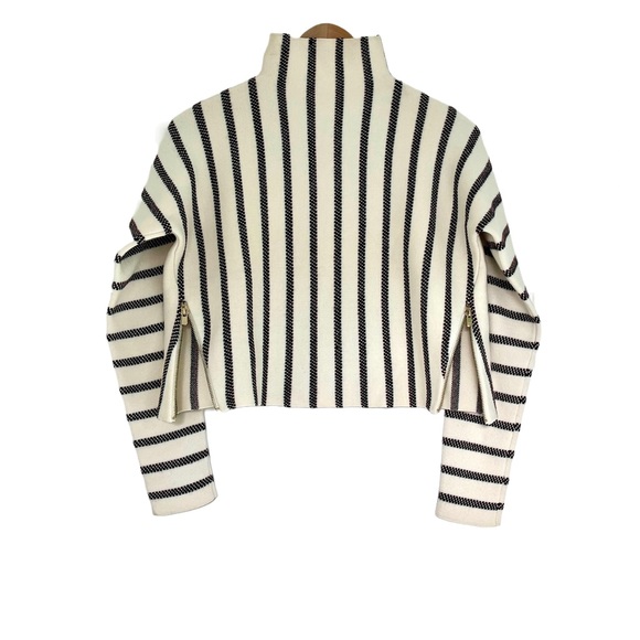 Maje Matina Jacquard Wool Blend Knit Boxy Striped Turtleneck in Ecru Size Small - Picture 2 of 14